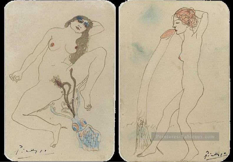 Deux dessins érotiques Deux dessins érotiques 1903 cubistes Peintures à l'huile